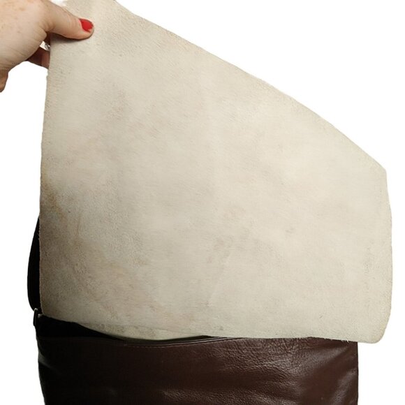 lli New York Brown Leather Calf Hair Flap Vertical Crossbody Bag - Picture 4 of 5